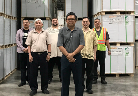 from left to right) are Logistics Specialists - Starr Wang; Victor Tan; Nick Fortunato; David Chin, APP Canada President; Roy Budidharma, Logistics Manage; and Gunaldy Chandra, Warehouse Manager.