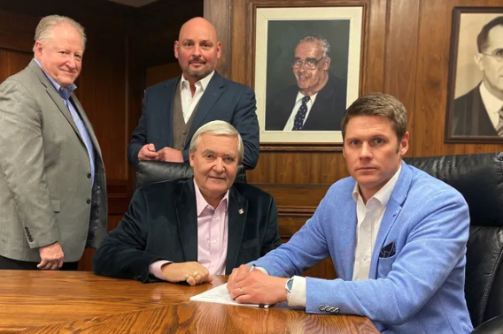 Steve Thomson,  Heidelberg ; Harold Hoff, VP, Heidelberg; Peter Cober, CEO , Cober; Todd Cober, President, Cober