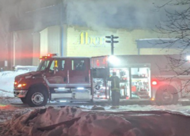 Fire trucks in front of Aben's plant during the fire