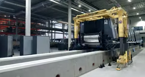 Assembling the world's longest sheet fed press. length of 42 meters.