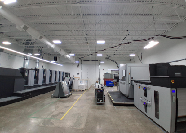 Expanded Press room with Heidelberg 5 colour Speedmaster and HP Indigo press 